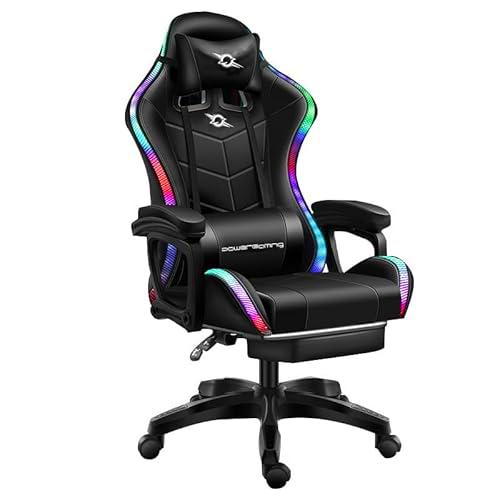 Sillas marca Powergaming modelo Silla Gaming PowerGaming LED RGB Negro con Reposapiés