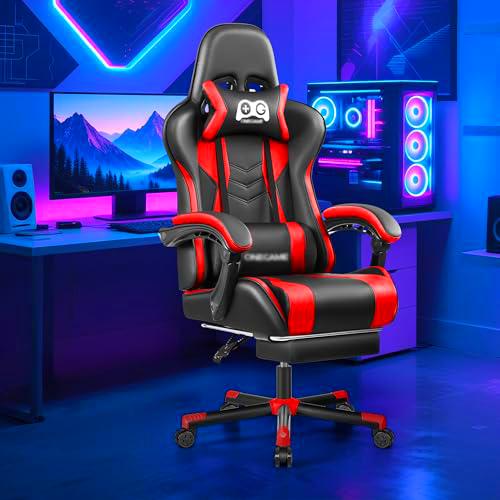 Silla Gaming Ergonómica, Reposabrazos Acolchados, Cojín Lumbar Ajustable