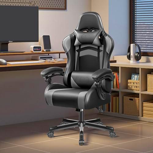 Silla Gaming Ergonómica, Reposabrazos Acolchados, Cojín Lumbar Ajustable