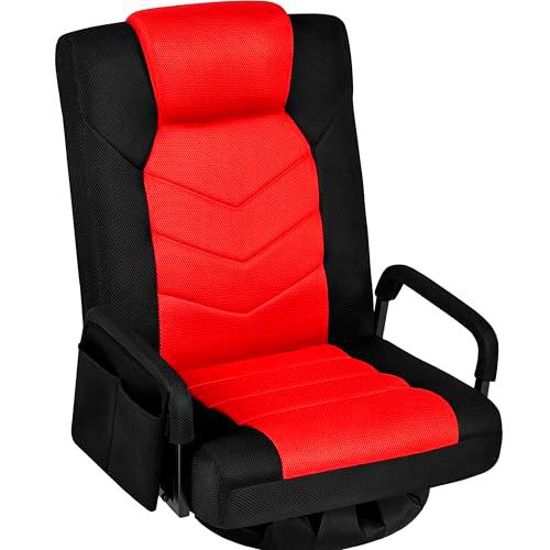 Yaheetech Silla Gaming y Lectura de Suelo Giratoria 360ºcon Respaldo Reclinable y Bolsillo Lateral para Ver TV