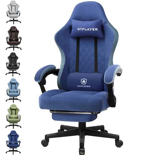 GTPLAYER Silla de Tela para Juegos con reposapiés, Silla de Escritorio para computadora con cojín de Resorte de Bolsillo