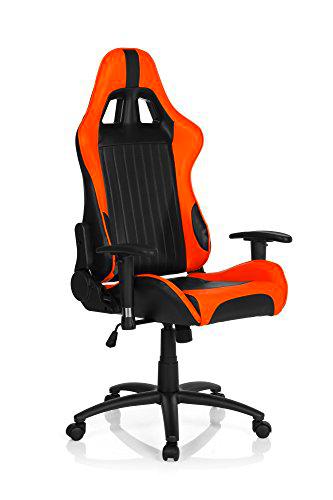 hjh OFFICE 729060 silla gaming SPIELBERG II piel sintética negro/naranja silla de escritorio inclinable con reposabrazos