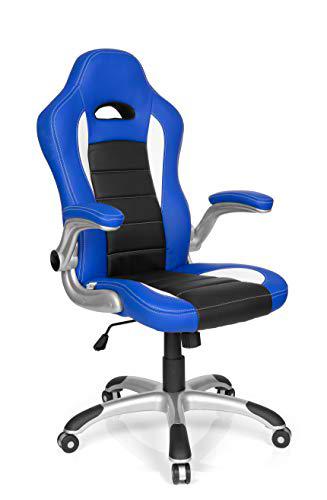 hjh OFFICE 621890 silla gaming GAME SPORT piel sintética azul / negro reposabrazos plegables silla de escritorio inclinable