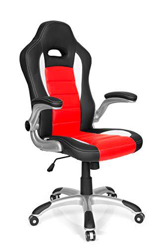 hjh OFFICE 621889 silla gaming GAME SPORT piel sintética negro / rojo reposabrazos plegables silla de escritorio inclinable